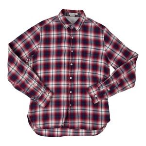 J.Lindeberg Red White & Blue Check L/S Flannel Button Up Mens Size Slim Medium M